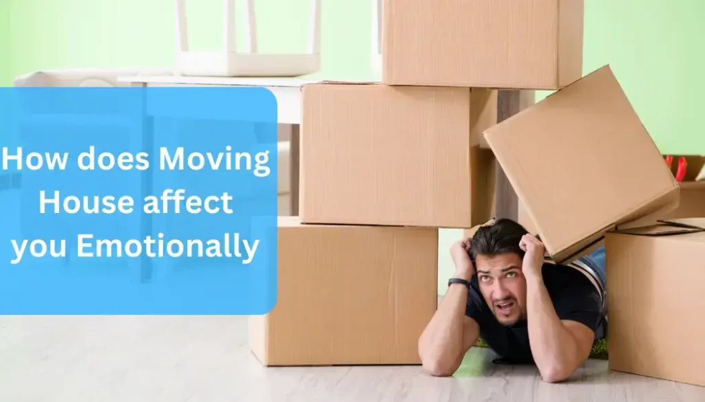 Men under box due to moving house stress