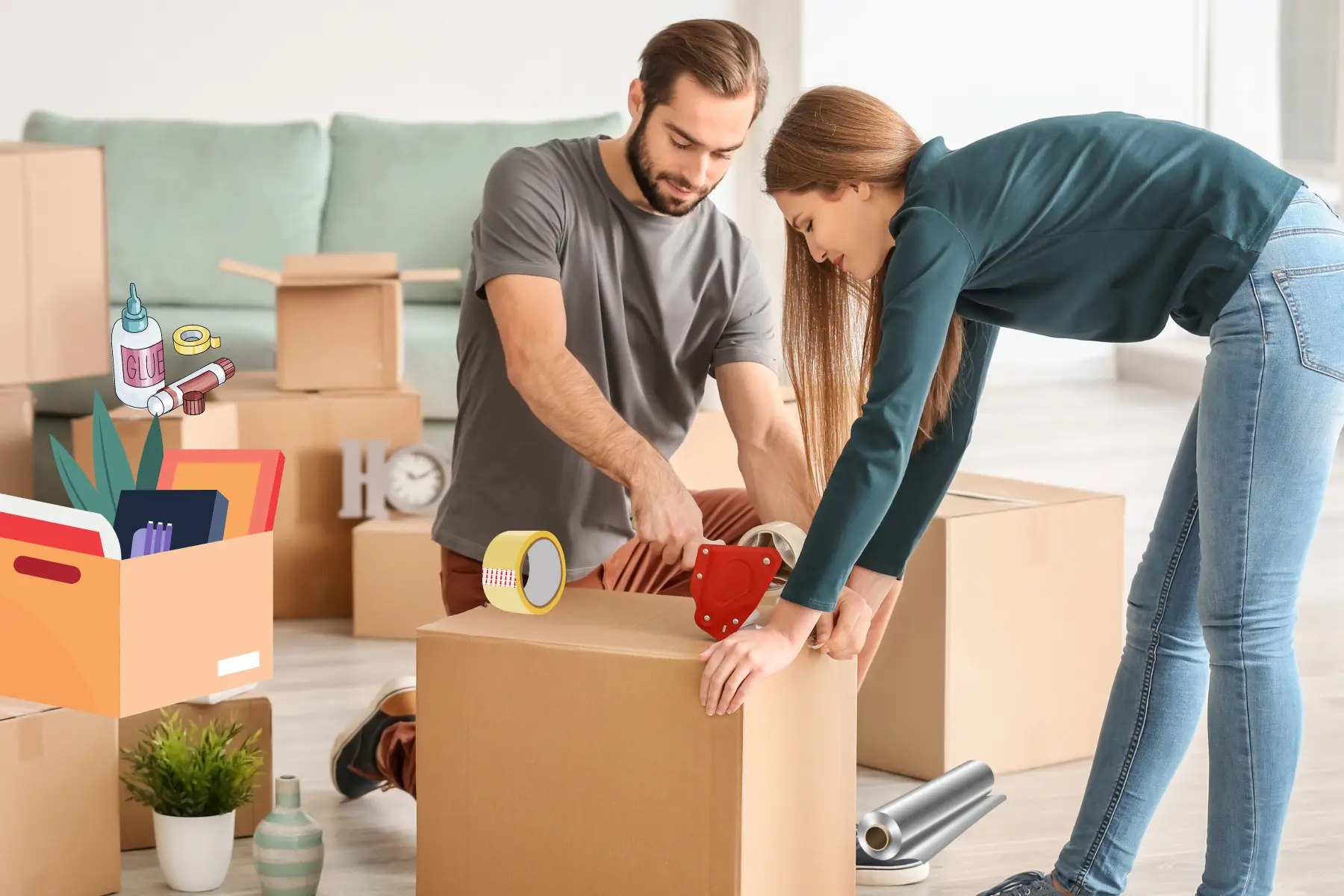 A couple Packing of Household Goods